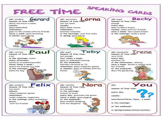 Free Time Speaking Cards
